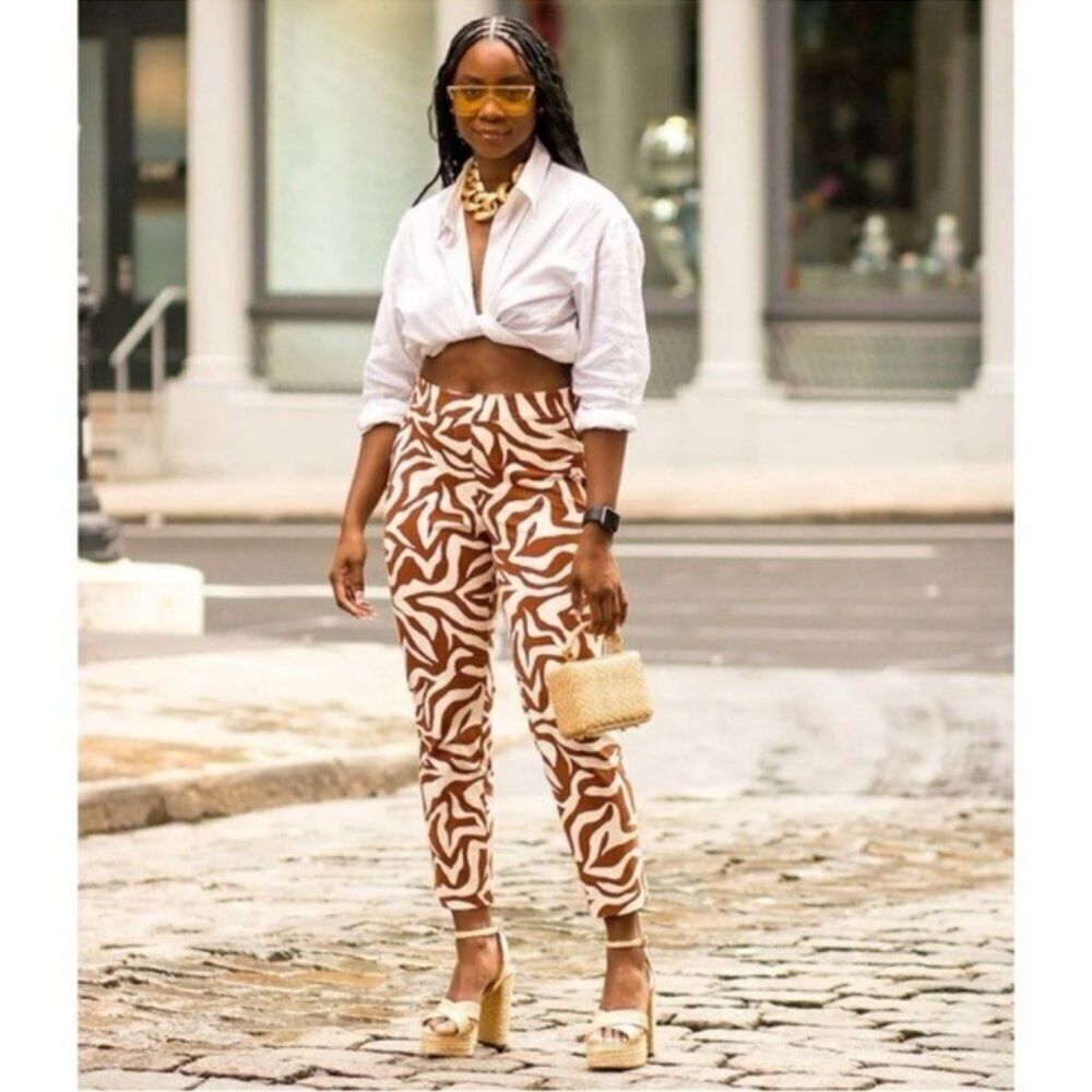 Spanx On-the-Go Printed Ankle Slim Straight Pant Clay Zebra Stripe